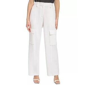 DKNY New With Tags White Cargo‎ Trousers Womens High Waisted Wide Leg Size 10